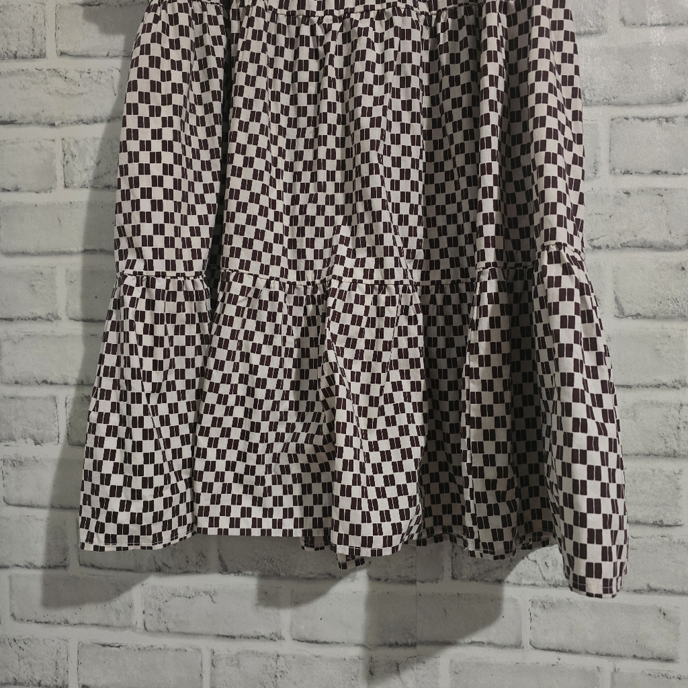 EUC Abercrombie & Fitch Angel Sleeve Trapeze Mini Dress Brown Checkered Size S - Picture 9 of 12